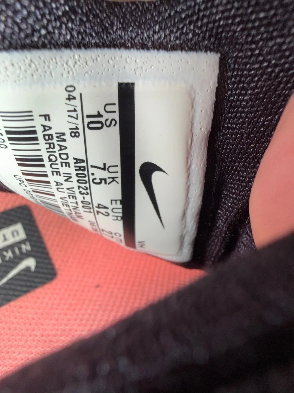 Nike Black and Pink Trail-Style Athletic Shoes